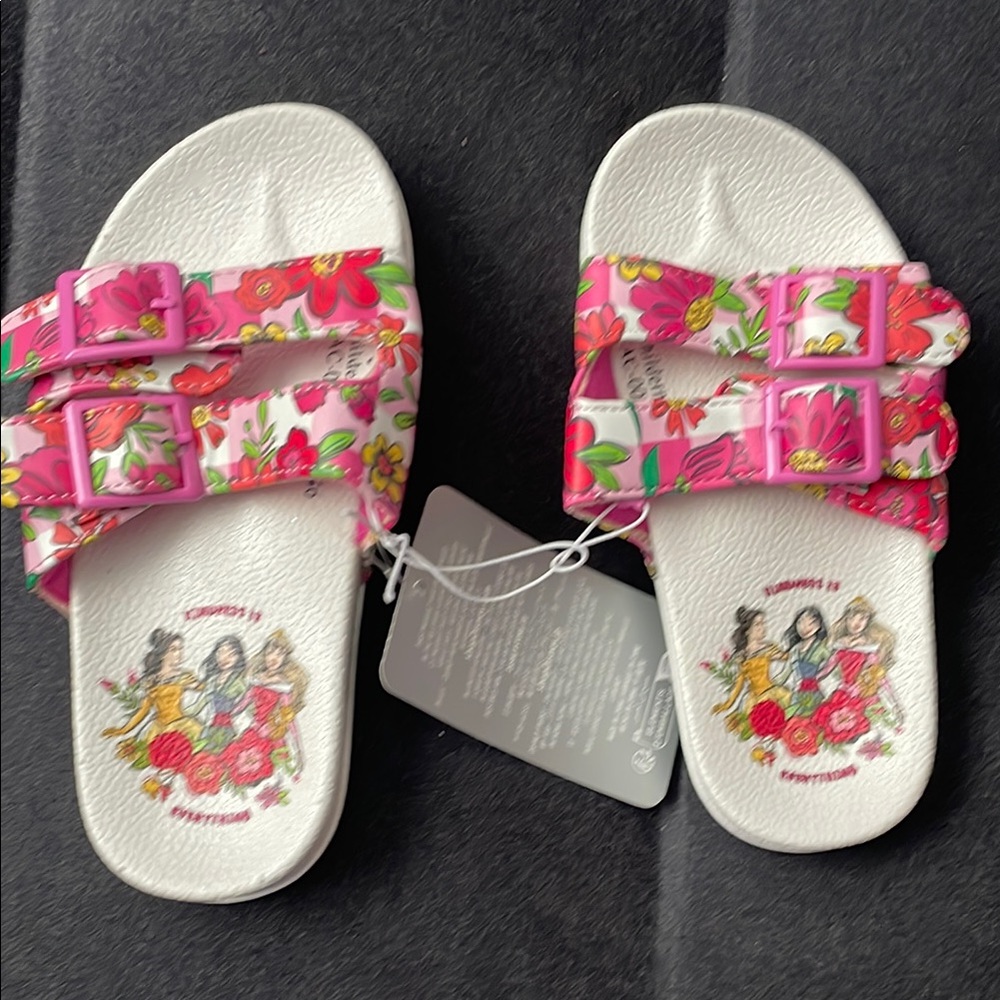 Floral Pink and White Sandals with Disney Princesses